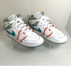 Jordan 1 Mid SE Youth Size 2.5 Teal Orange Green 'Multi Knitting' Nike